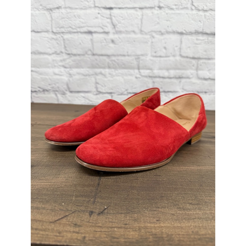 Clarks Pure Tone Red Suede Leather Loafers Flats Sz 9 Classic Statement Chic